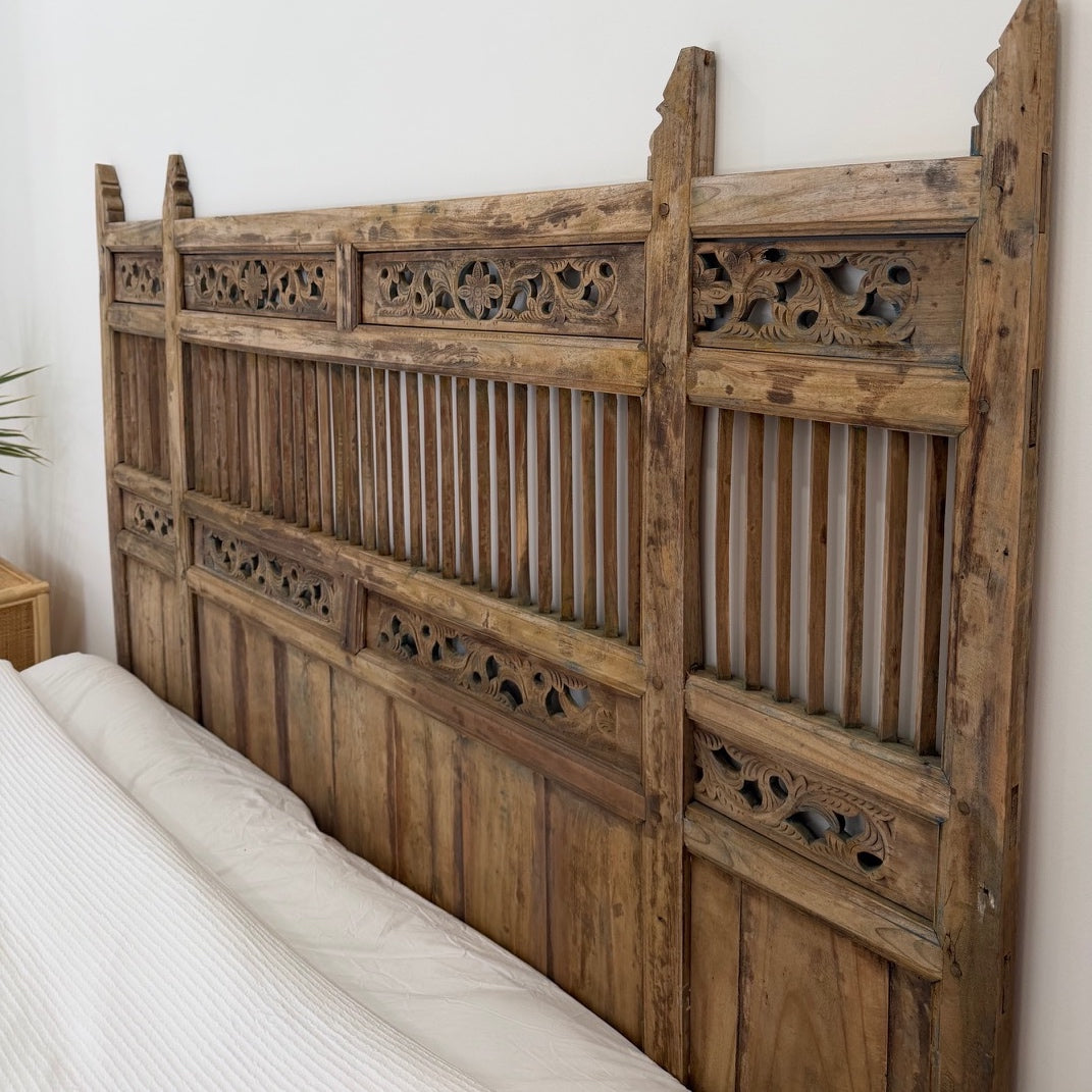 JIWA Raja Vintage Original Teak Carved Bedhead - King