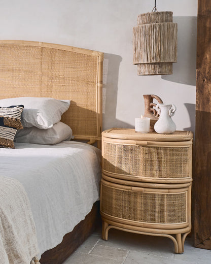 Bulat Rattan Weave Curved Side Table with drawers