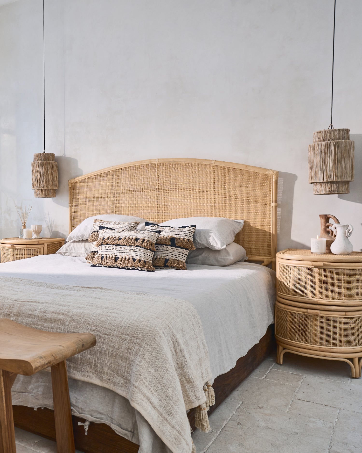 Bulat Rattan Weave Curved Side Table with drawers