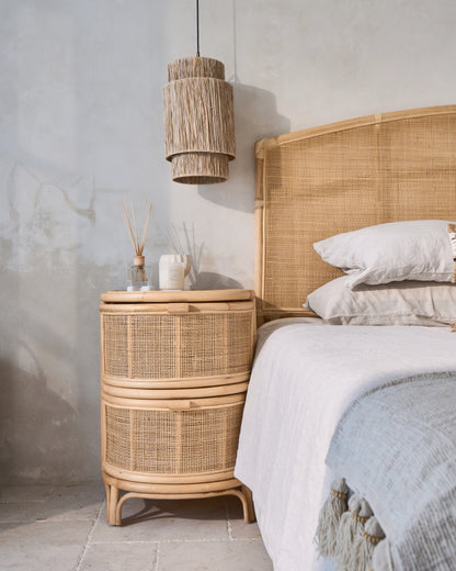 Bulat Rattan Weave Curved Side Table with drawers