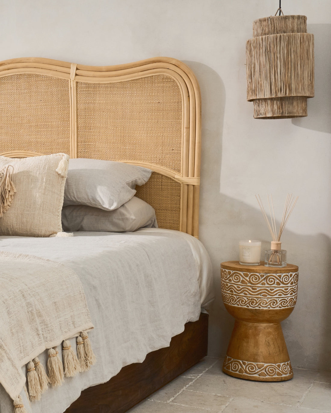 Padar Rattan Curved Wave Weave Bedhead - Queen Size