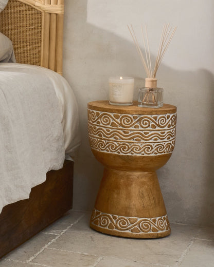 Timor Carved Whitewash Wood Martini Side Tables