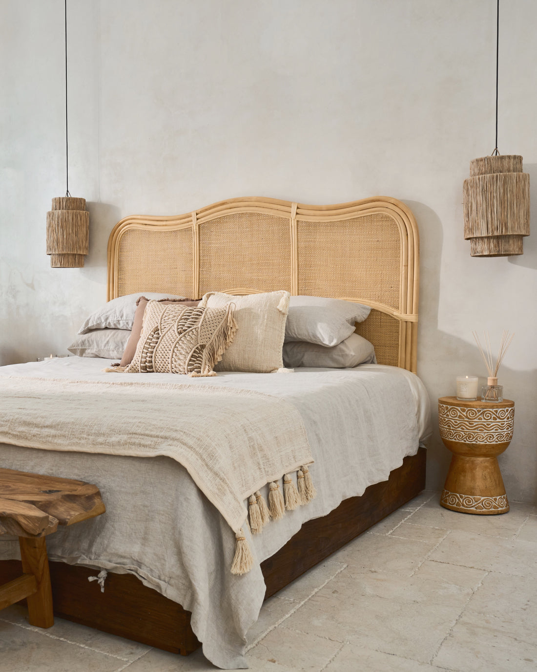 Padar Rattan Curved Wave Weave Bedhead - King Size