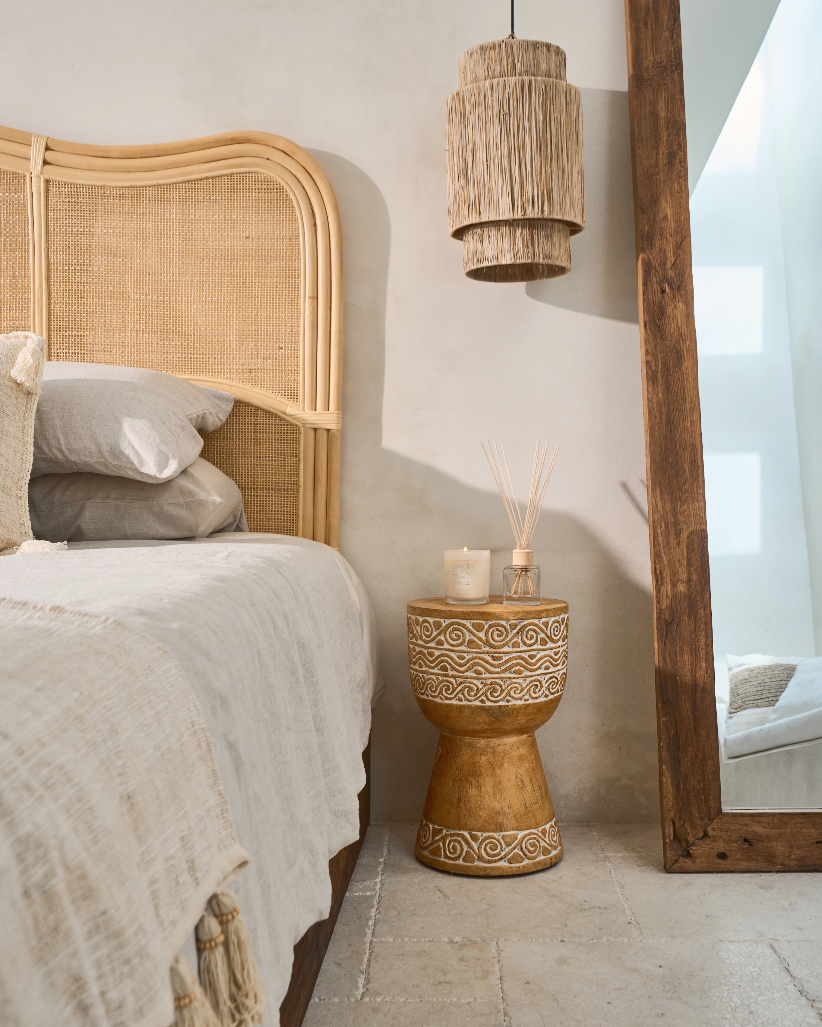 Timor Carved Whitewash Wood Martini Side Tables