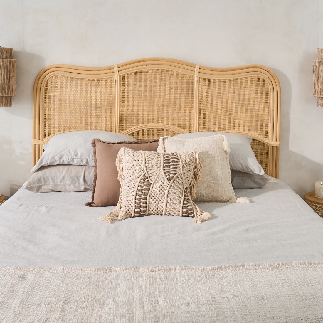 Padar Rattan Curved Wave Weave Bedhead - King Size