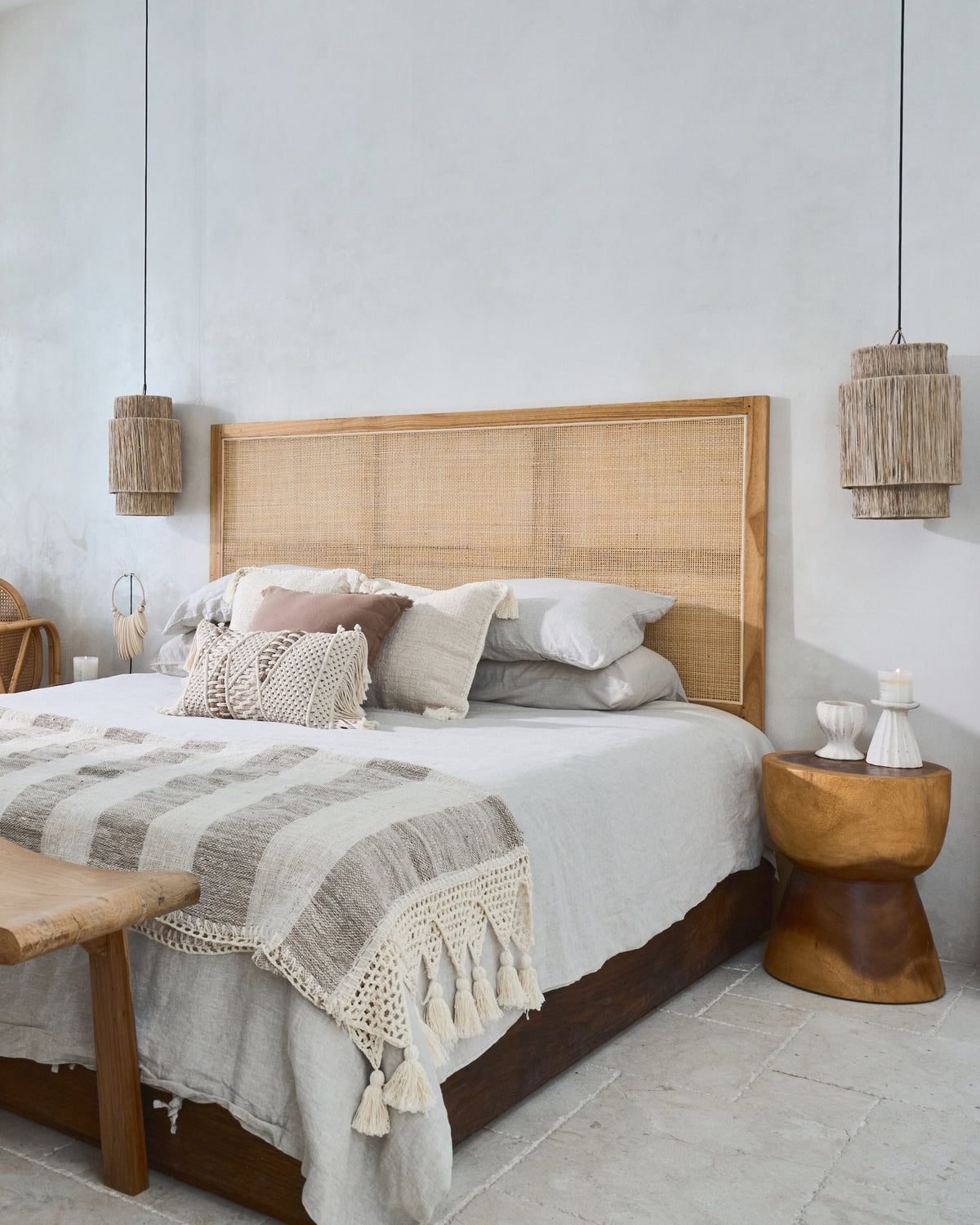Penida Woven Rattan Mahogany Bedhead - King, Queen, Double