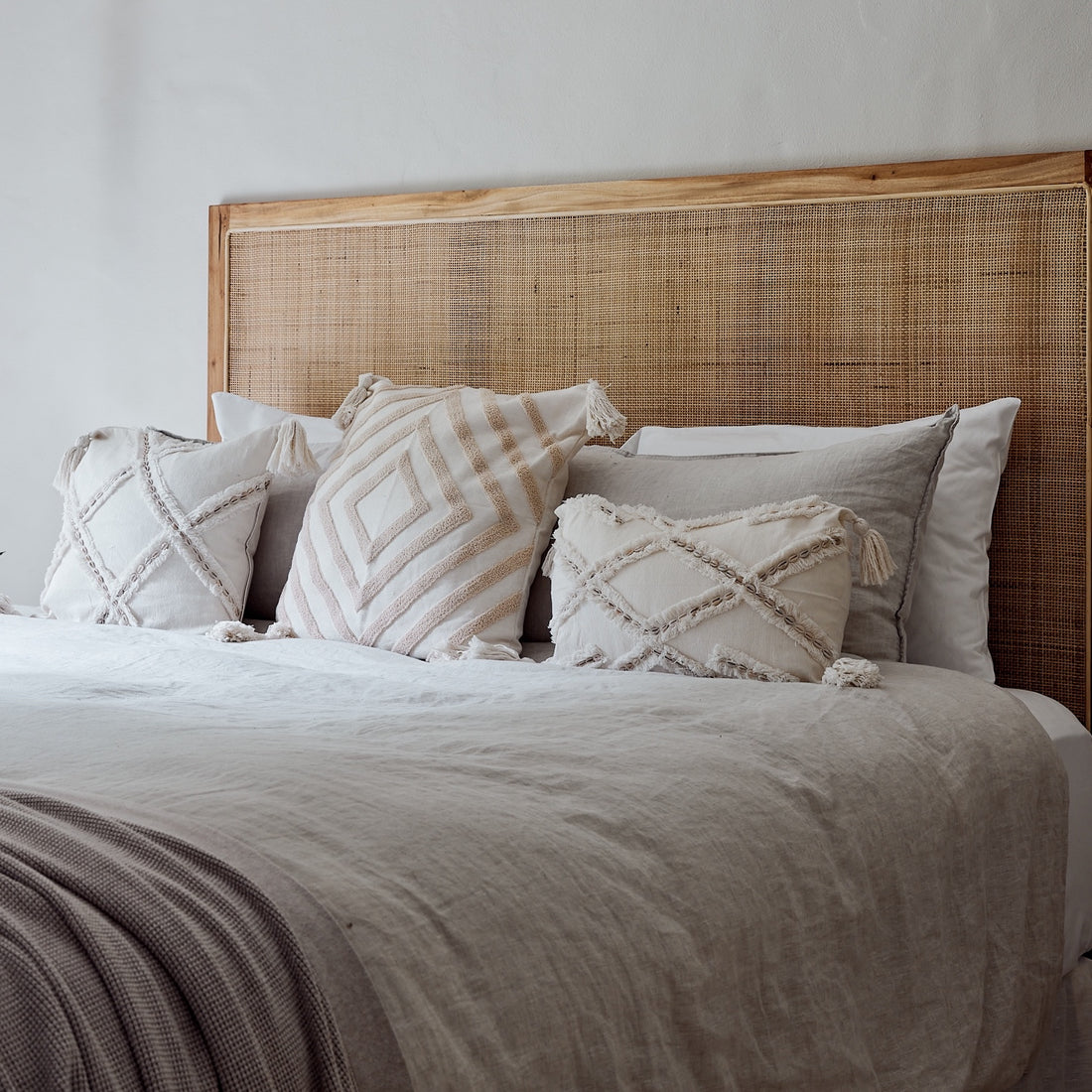 Penida Woven Rattan Mahogany Bedhead - King, Queen, Double