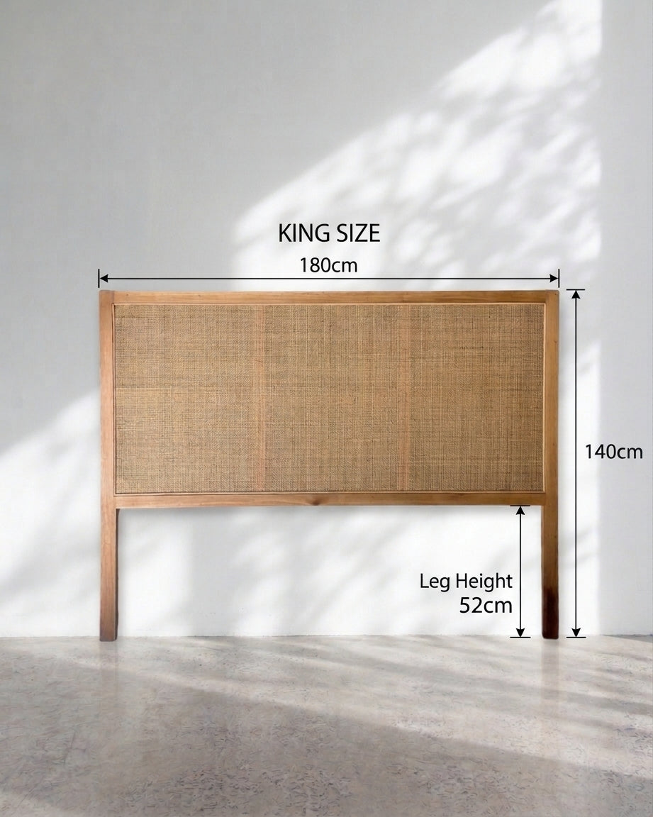 Penida Woven Rattan Mahogany Bedhead | Honey Colour - King, Queen, Double
