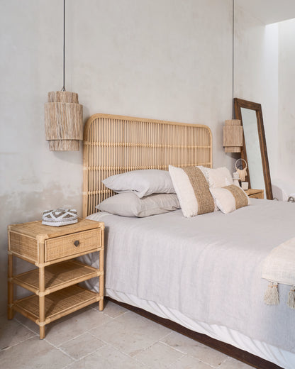 Persegi Rattan Drawer Open Shelf Side Table