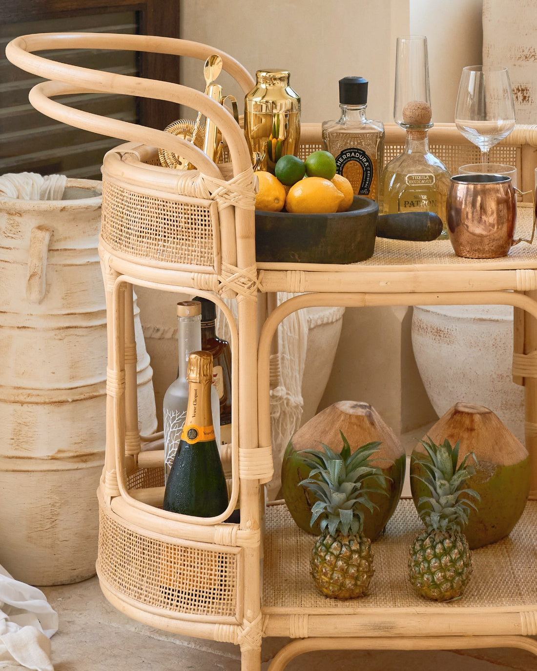 Pasut Curved Bar Cart Console Trolly with handle - Natural