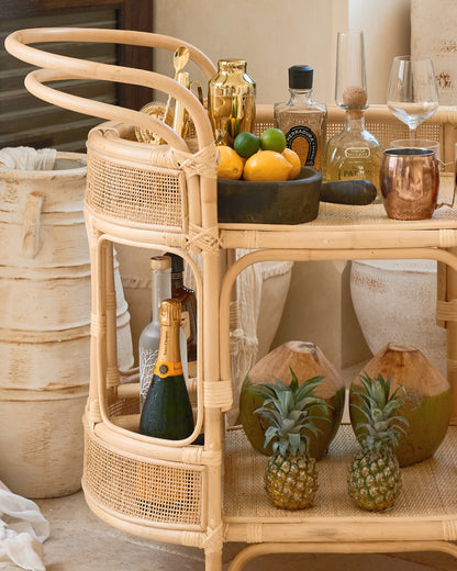 Pasut Curved Bar Cart Console Trolly with handle - Natural