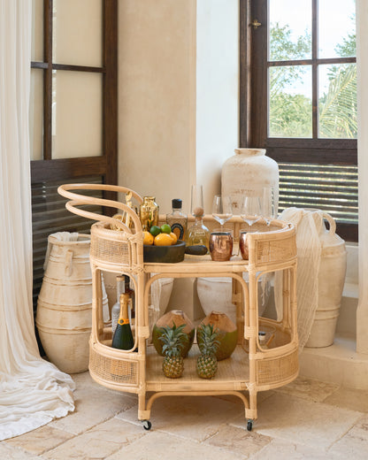 Pasut Curved Bar Cart Console Trolly with handle - Natural