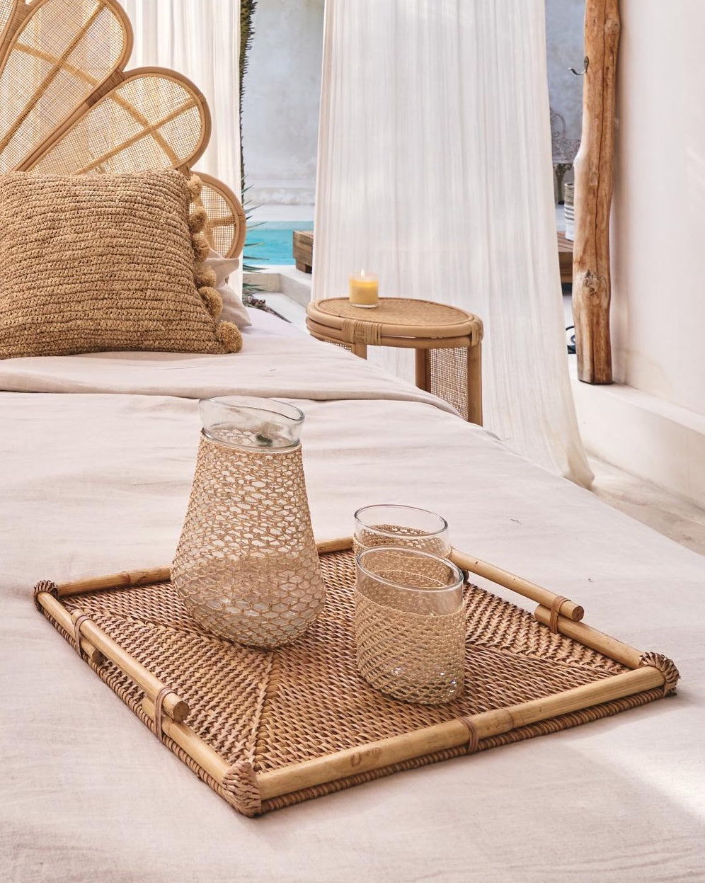 Rectangular Rattan Tray with bamboo handles frame
