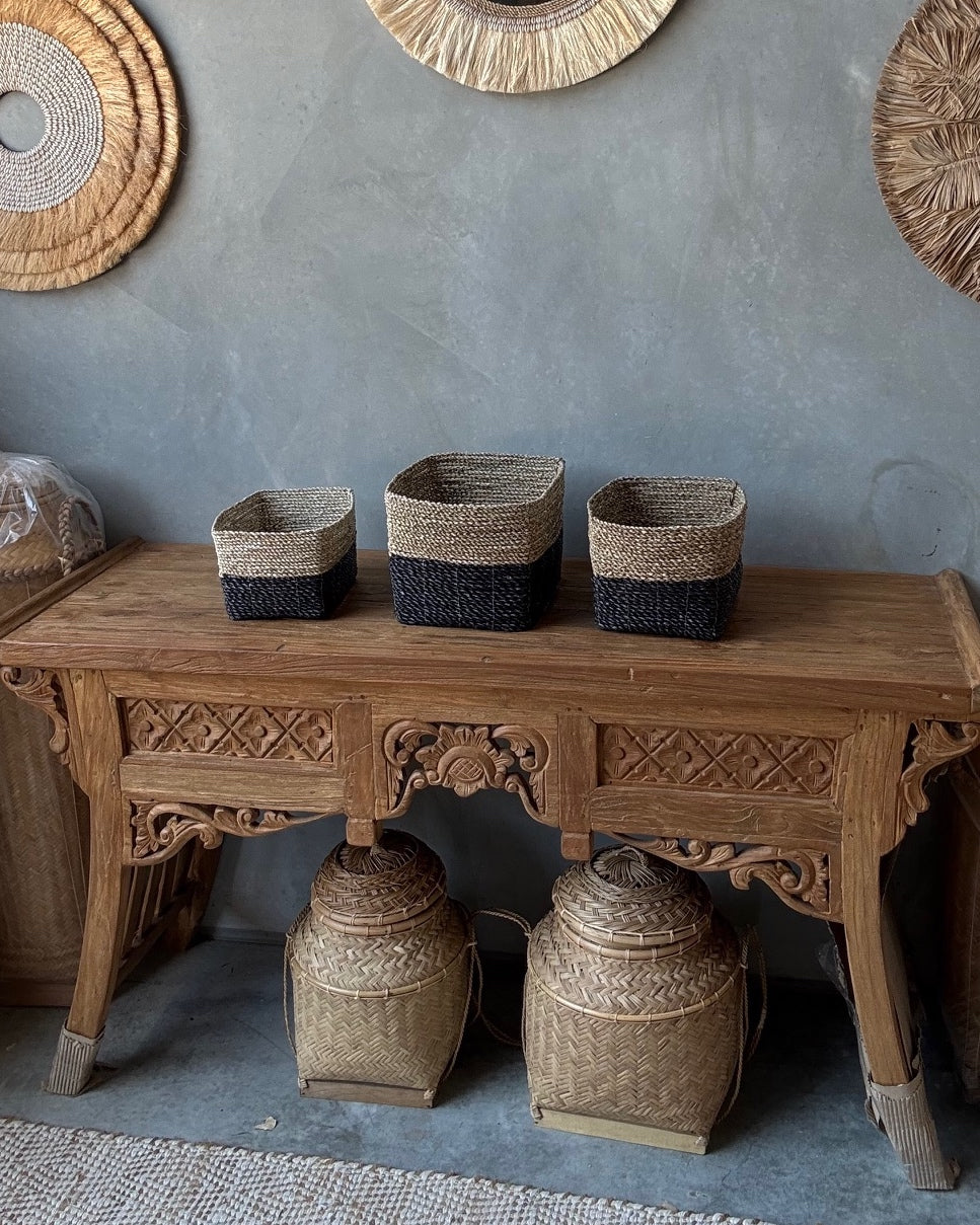 Seagrass Rectangular Basket - black natural, S, M, L