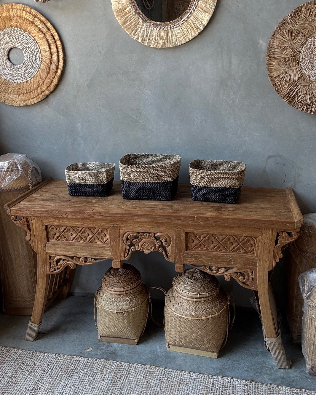 Seagrass Rectangular Basket - black natural, S, M, L