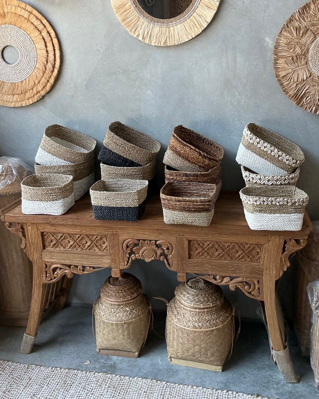 Seagrass Rectangular Basket - Natural Texture, S, M, L