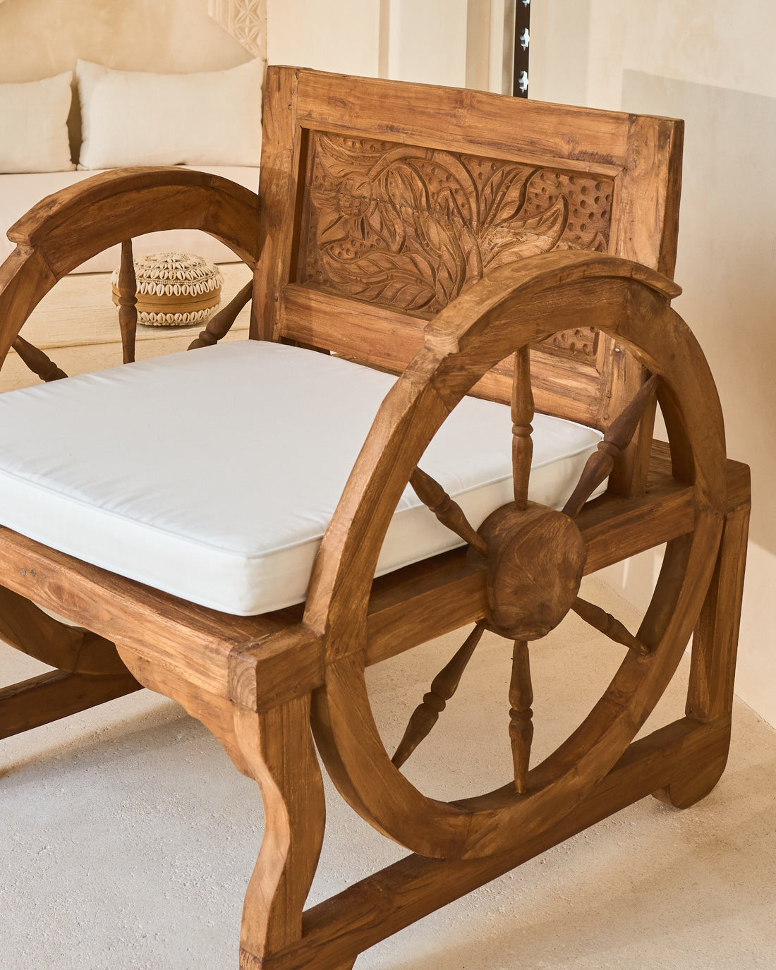 Roda Teak Vintage Bench Chairs with wheel arm