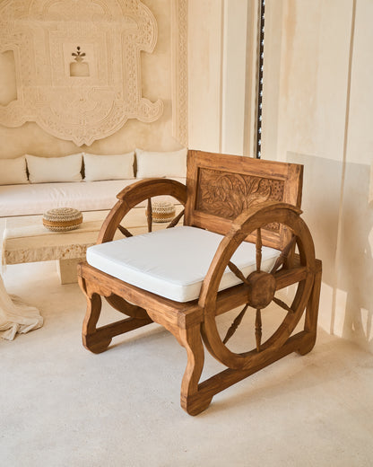Roda Teak Vintage Bench Chairs with wheel arm design