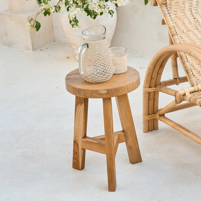 Tiga Teak Round Three Leg Stool Table
