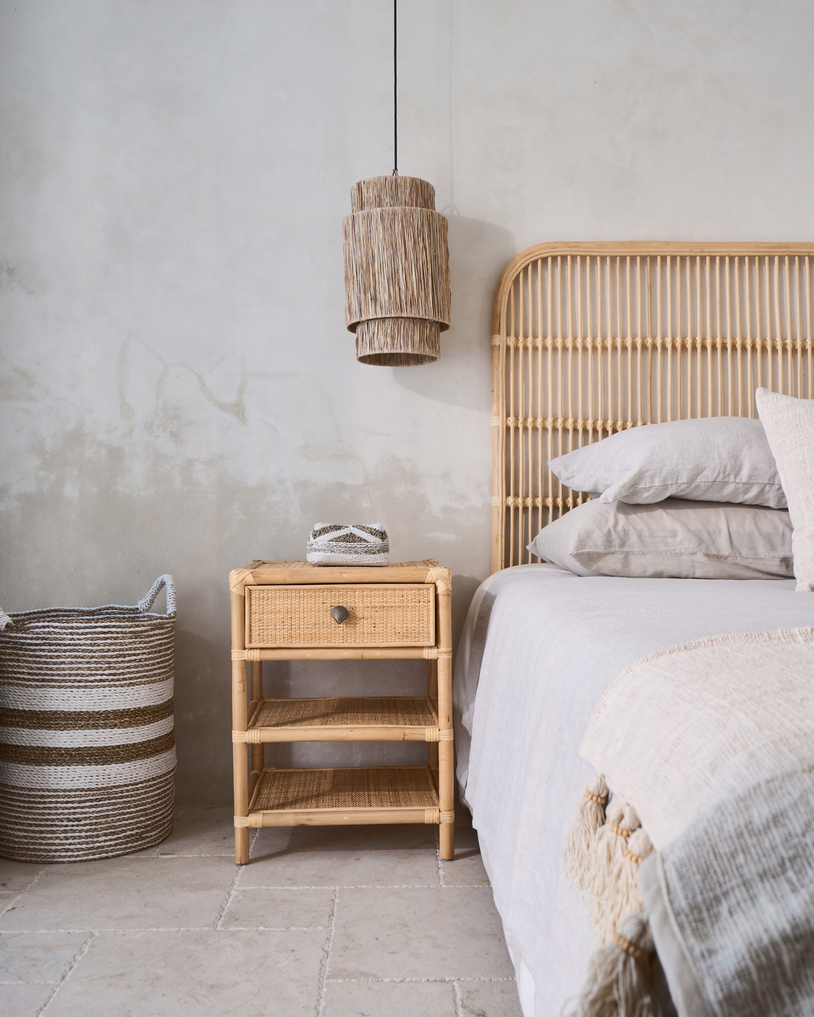 Persegi Rattan Drawer Open Shelf Side Table