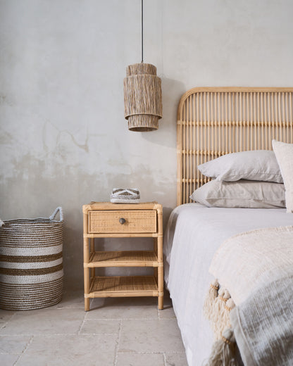 Persegi Rattan Drawer Open Shelf Side Table