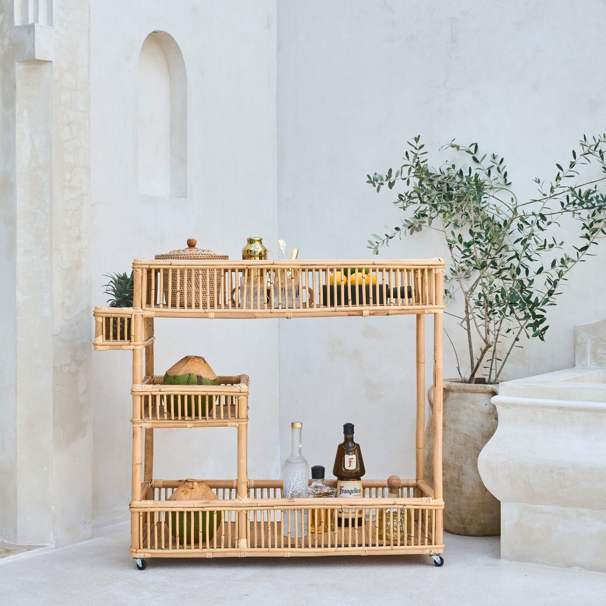 Seseh Rattan Bar Cart Console Trolley