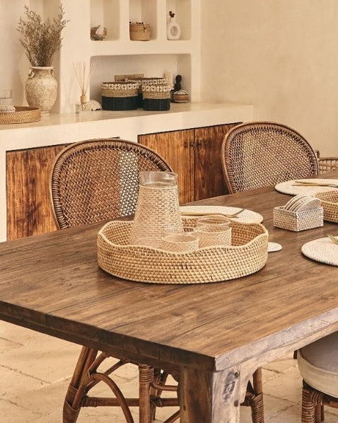 Curved Wave Edge Rattan Trays - Natural Colour