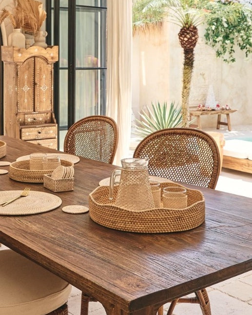 Curved Wave Edge Rattan Trays - Natural Colour