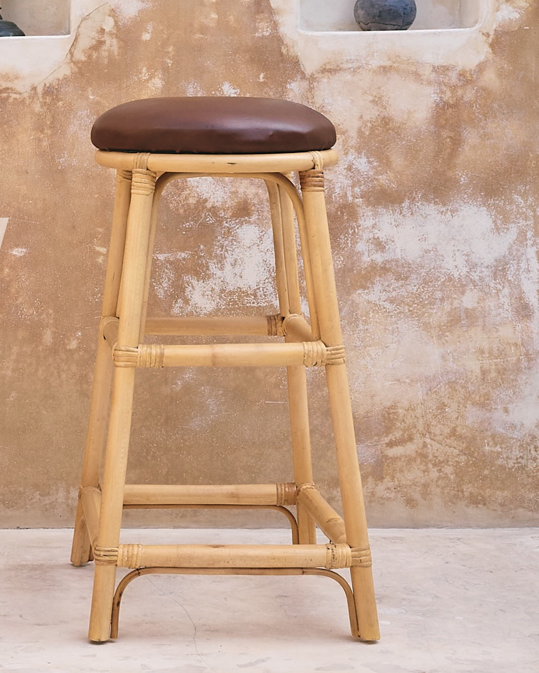 Berber Leather Seat Rattan Dining Bar Stools