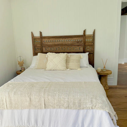 JIWA Lintang Vintage Original Teak Carved Bedhead - Queen