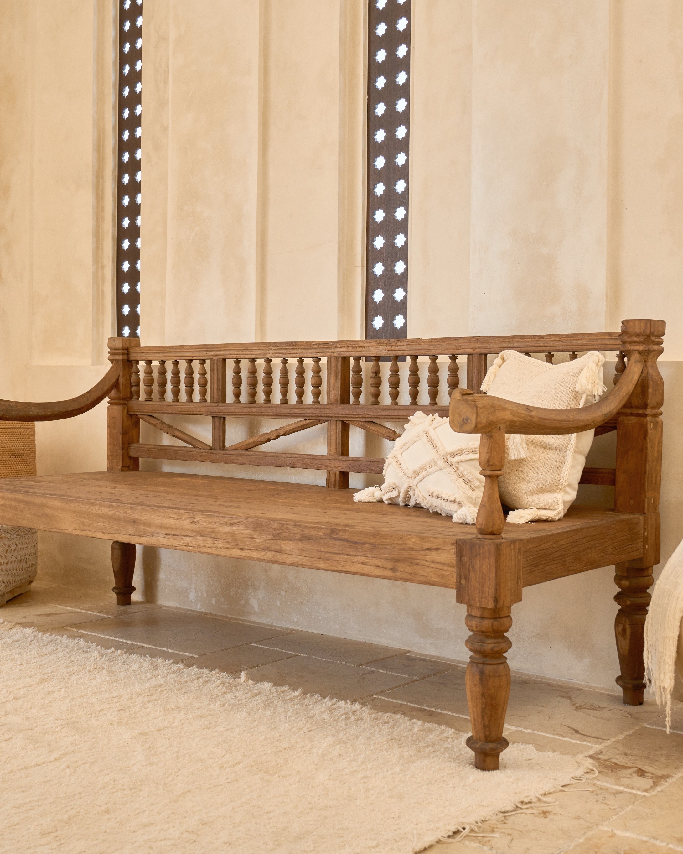 Vintage Recycled Teak Daybed Bench Sofa with original arms &amp; carvings