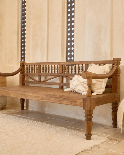 Vintage Recycled Teak Daybed Bench Sofa with original arms &amp; carvings