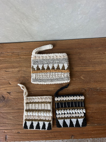 Shell Embellish Hand-Beaded Clutch Purses - L