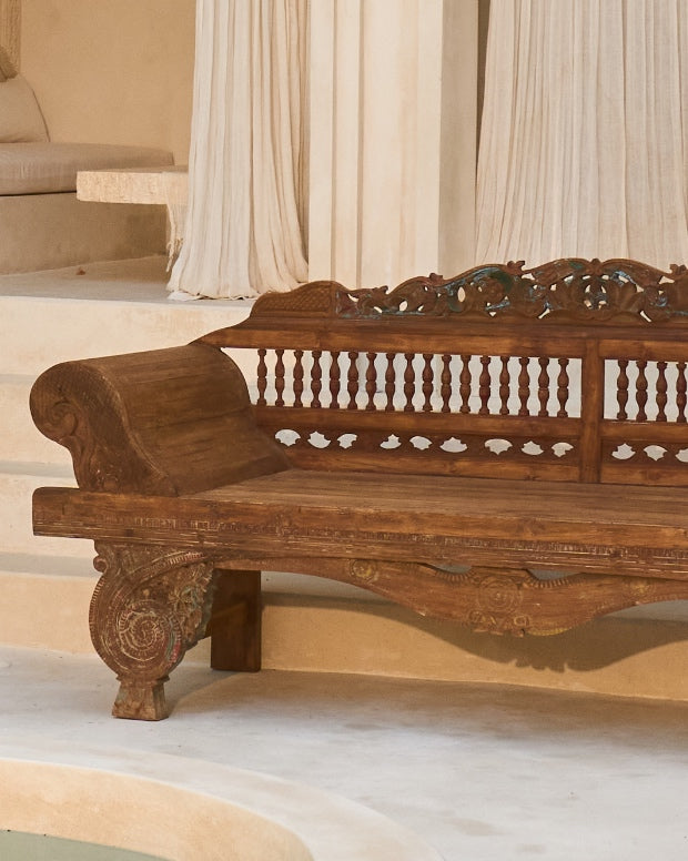 Mencintai Recycled Teak Carved Vintage Daybed