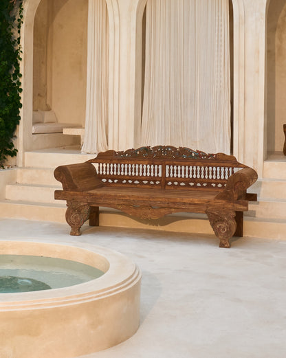 Mencintai Recycled Teak Carved Vintage Daybed
