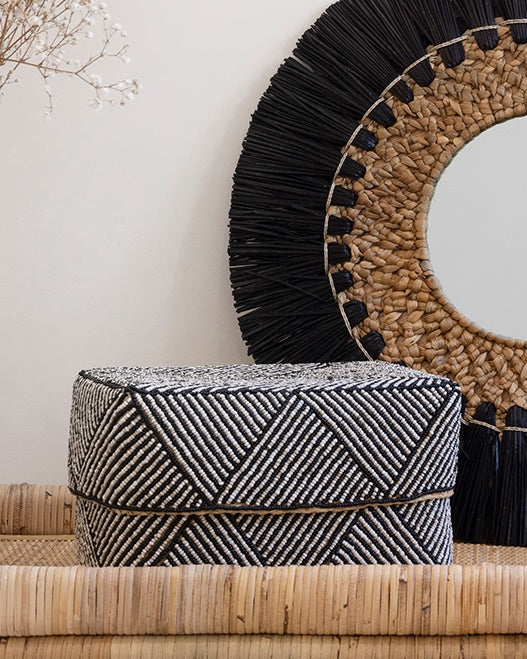 Beaded bamboo box basket rectangular - 2 colours