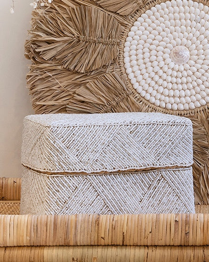 Beaded bamboo box basket rectangular - 2 colours