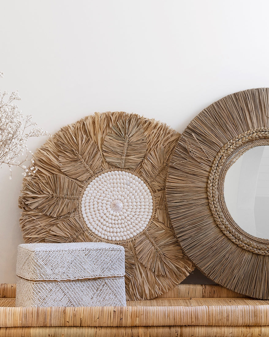 Beaded bamboo box basket rectangular - 2 colours
