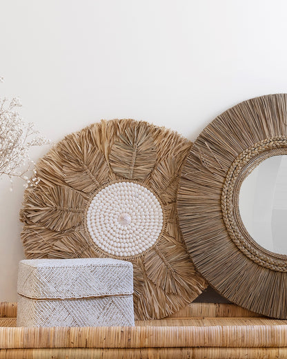 Beaded bamboo box basket rectangular - 2 colours